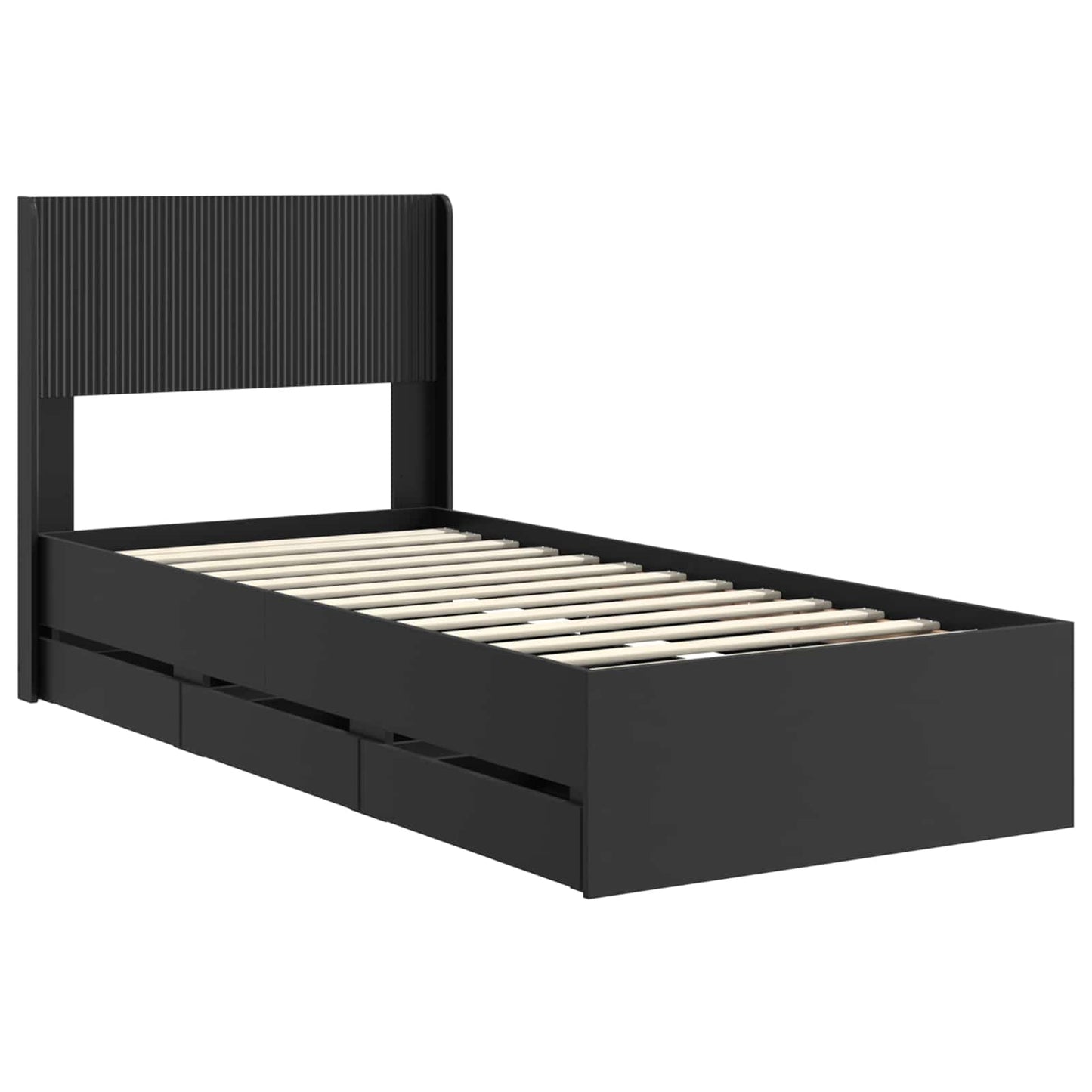 Bettgestell mit Stauraum und Kopfteil Schwarz 90 x 190 cm
