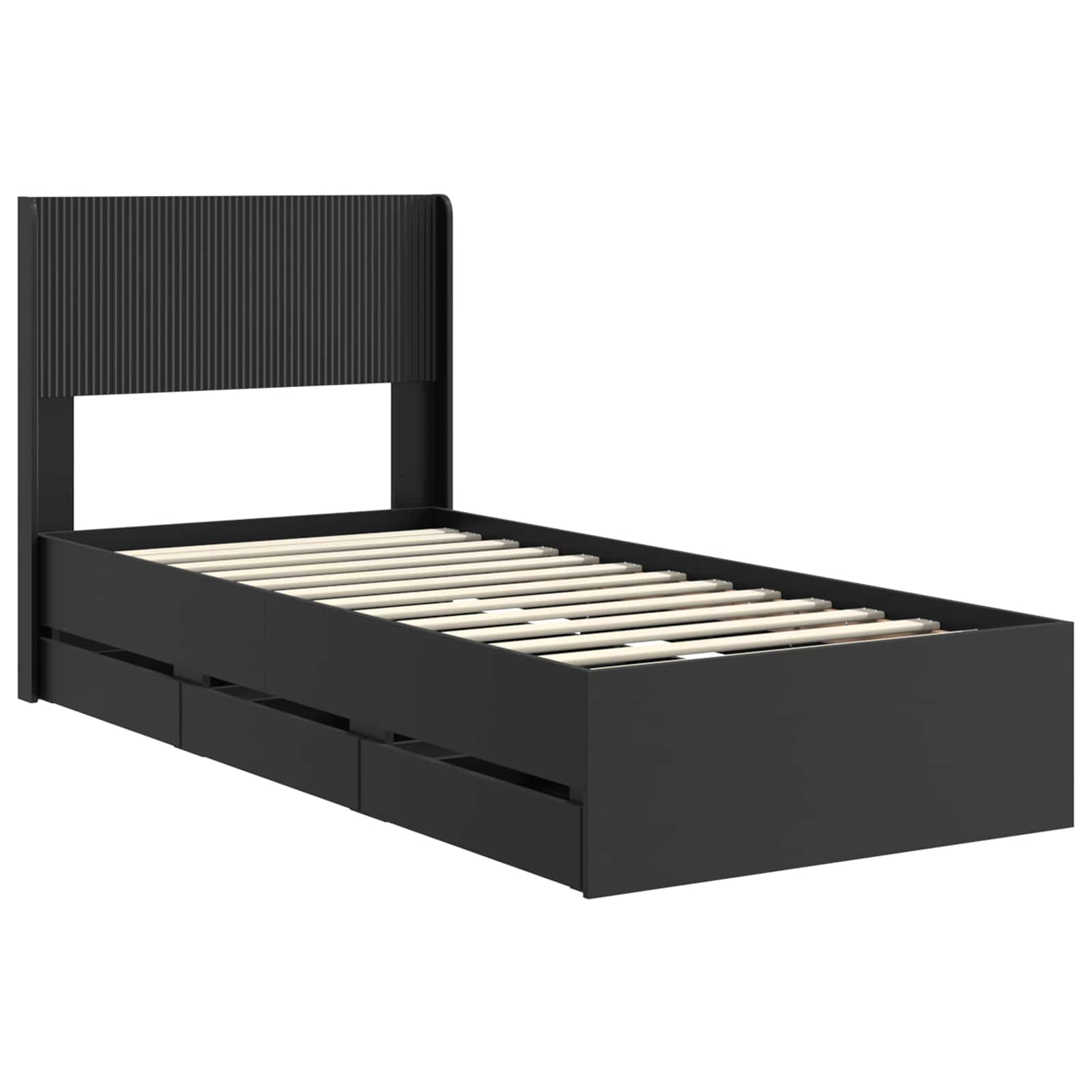 Bettgestell mit Stauraum und Kopfteil Schwarz 90 x 190 cm