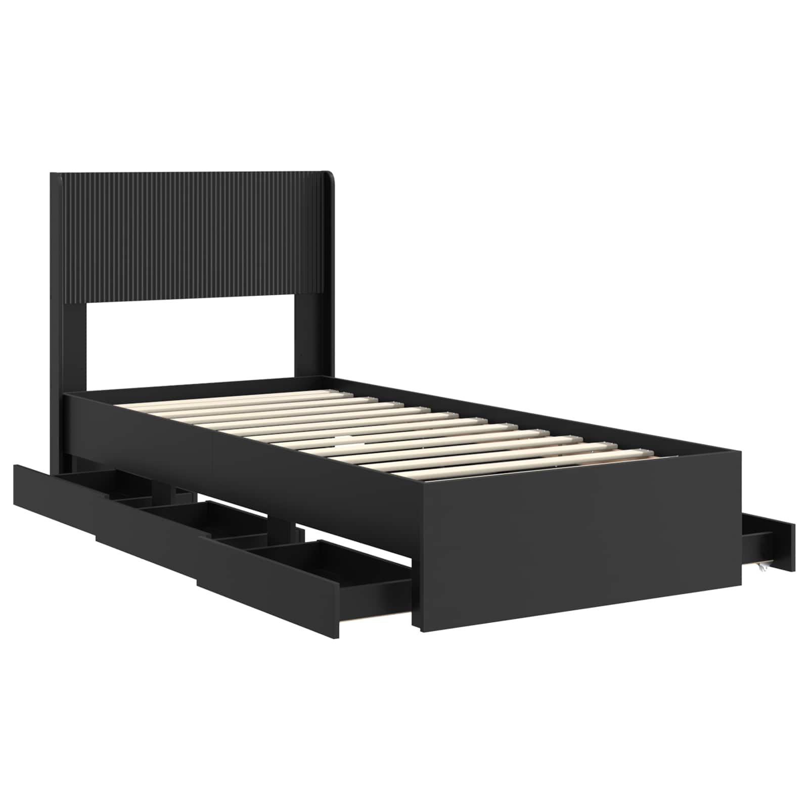 Bettgestell mit Stauraum und Kopfteil Schwarz 90 x 190 cm
