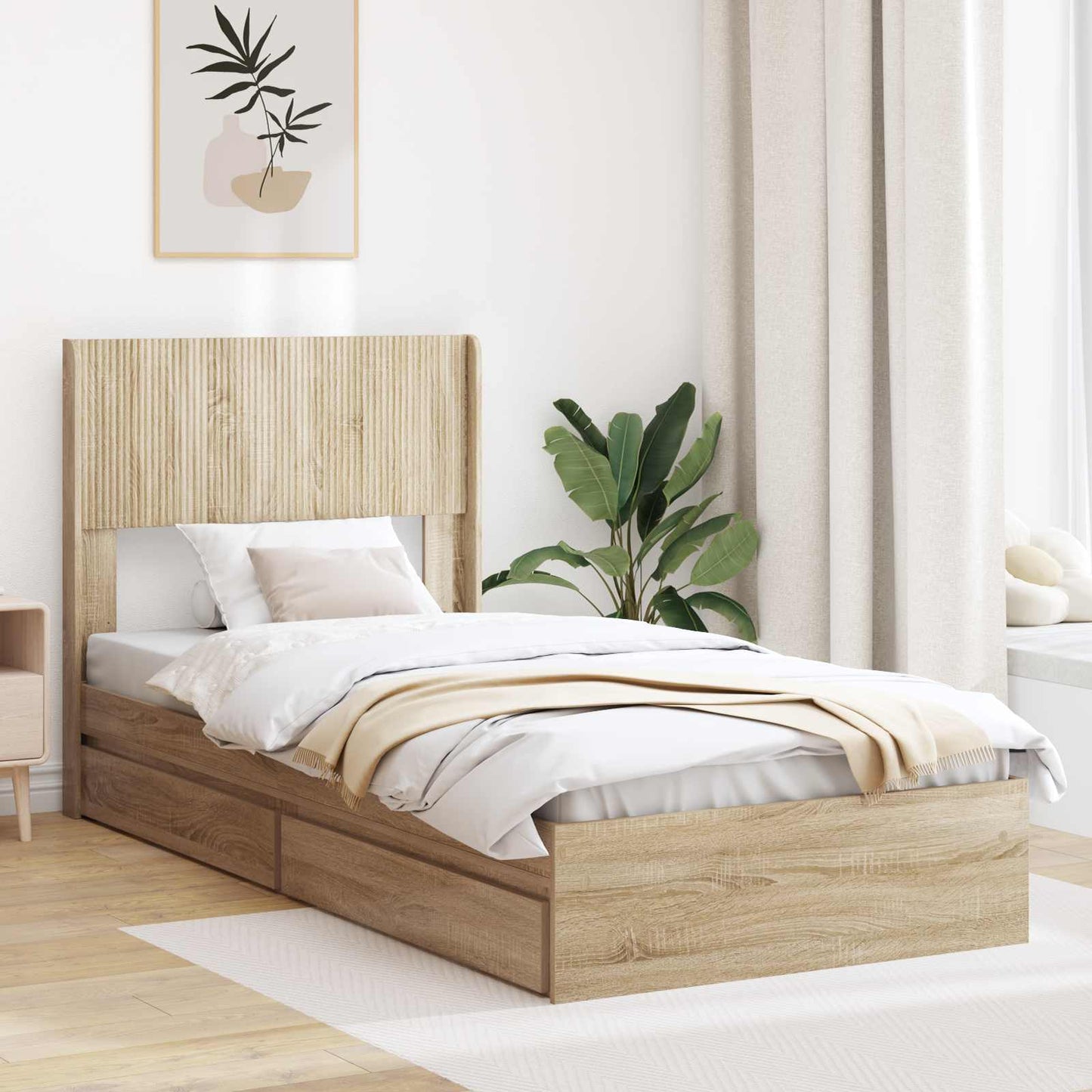 Bettgestell mit Stauraum und Kopfteil Sonoma-Eiche 75 x 190 cm