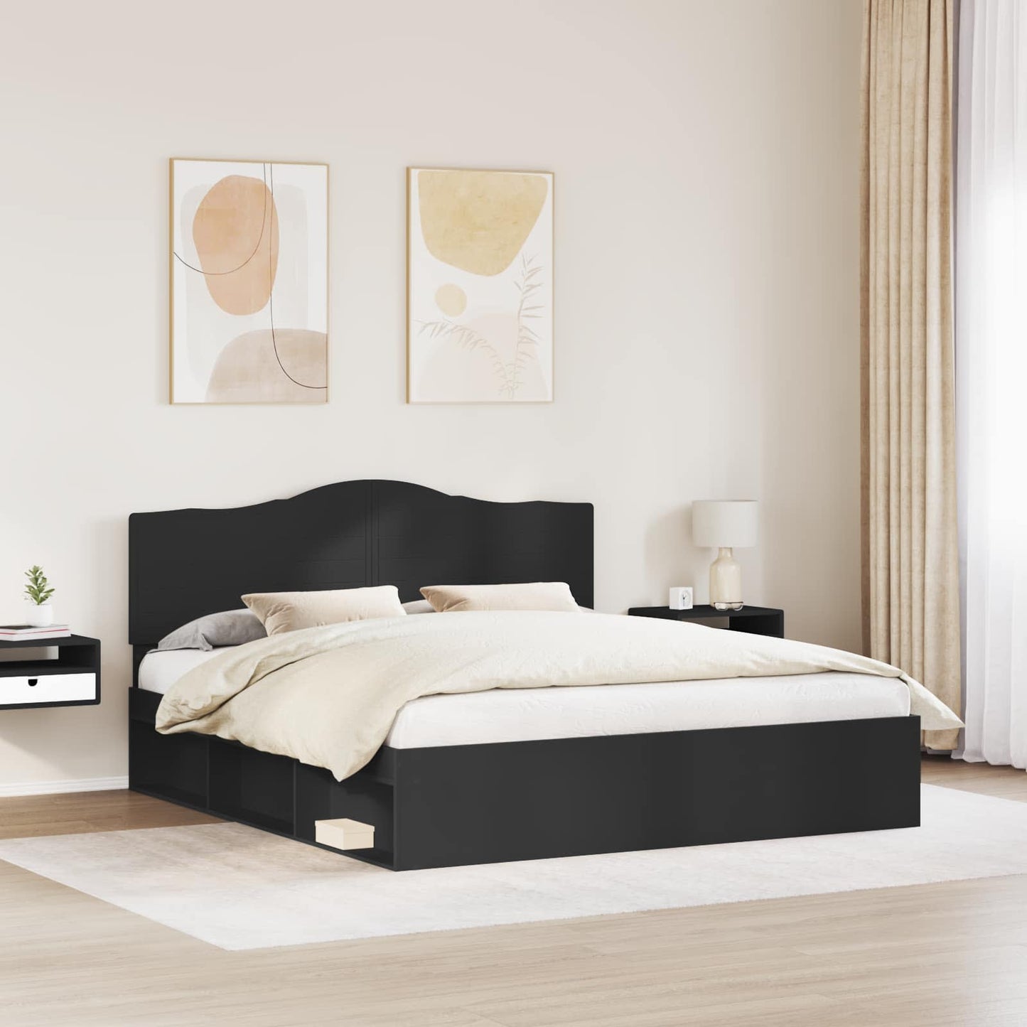 Bettrahmen Schwarz 200 x 200 cm Massives Kiefernholz