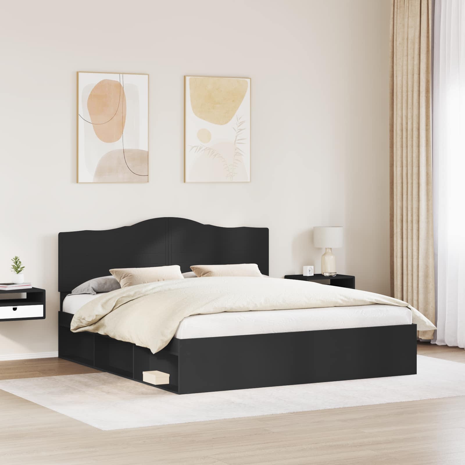 Bettrahmen Schwarz 180 x 200 cm Massives Kiefernholz