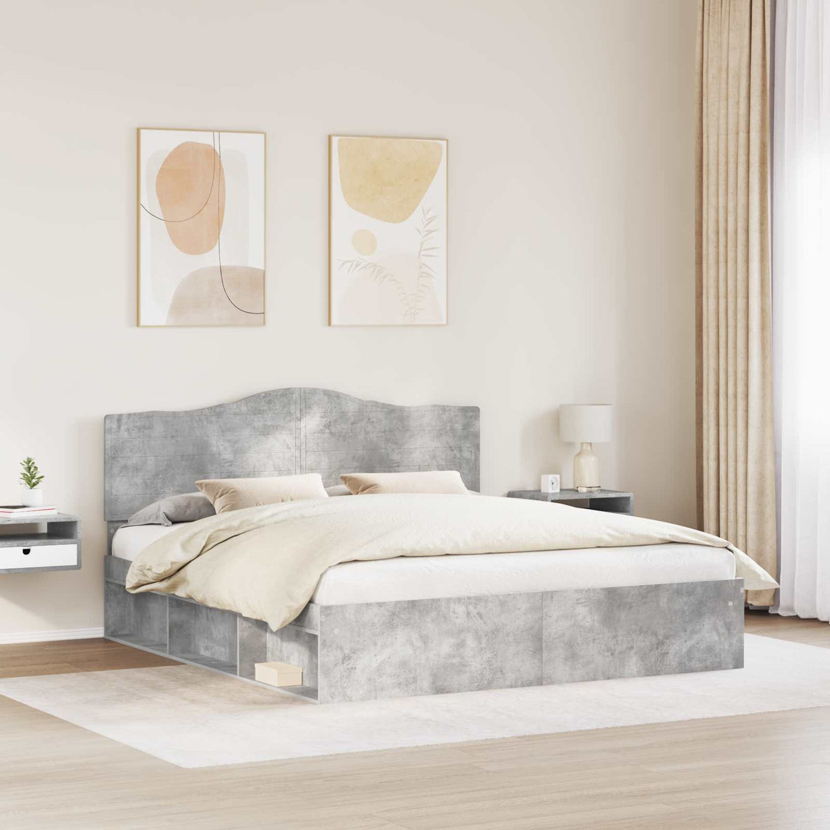 Bettrahmen Betongrau 180 x 200 cm Massives Kiefernholz