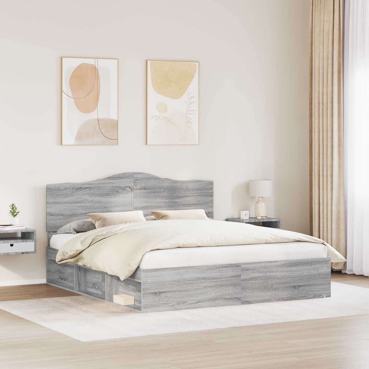 Bettrahmen Graues Sonoma 180 x 200 cm Massives Kiefernholz