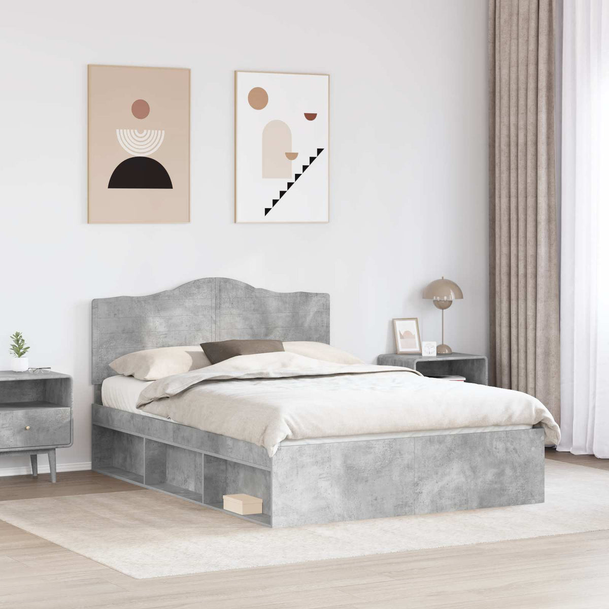 Bettrahmen Betongrau 160 x 200 cm Massives Kiefernholz
