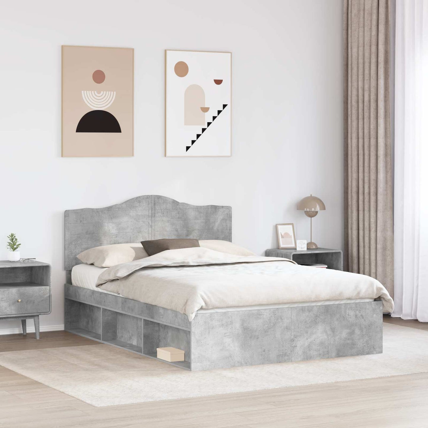 Bettrahmen mit Kopfteil Beton 140 x 200 cm Massives Kiefernholz