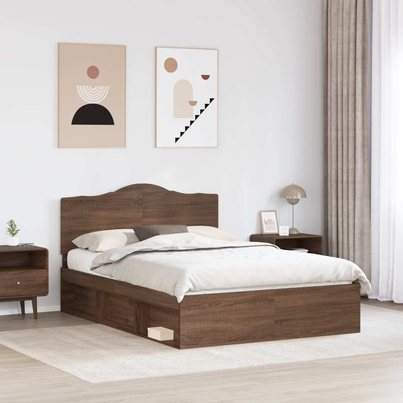 Bettrahmen Braun Eichen-Optik 140 x 200 cm Massives Kiefernholz