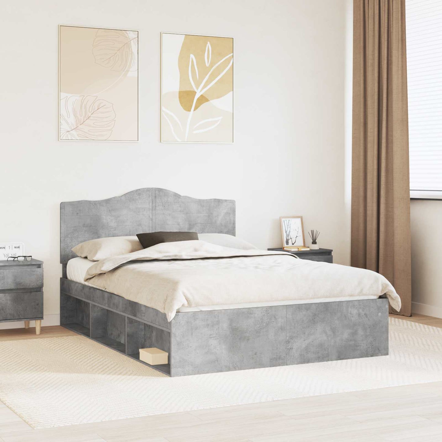 Bettrahmen mit Kopfteil Beton 140 x 190 cm Massives Kiefernholz