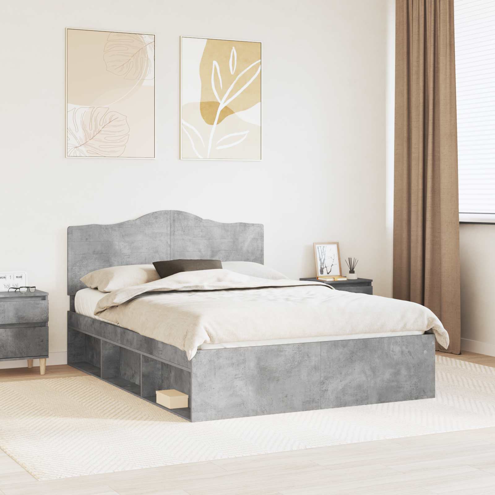 Bettrahmen mit Kopfteil Beton 140 x 190 cm Massives Kiefernholz