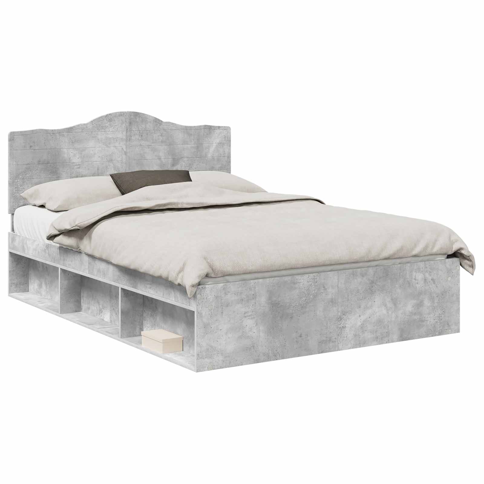 Bettrahmen mit Kopfteil Beton 140 x 190 cm Massives Kiefernholz