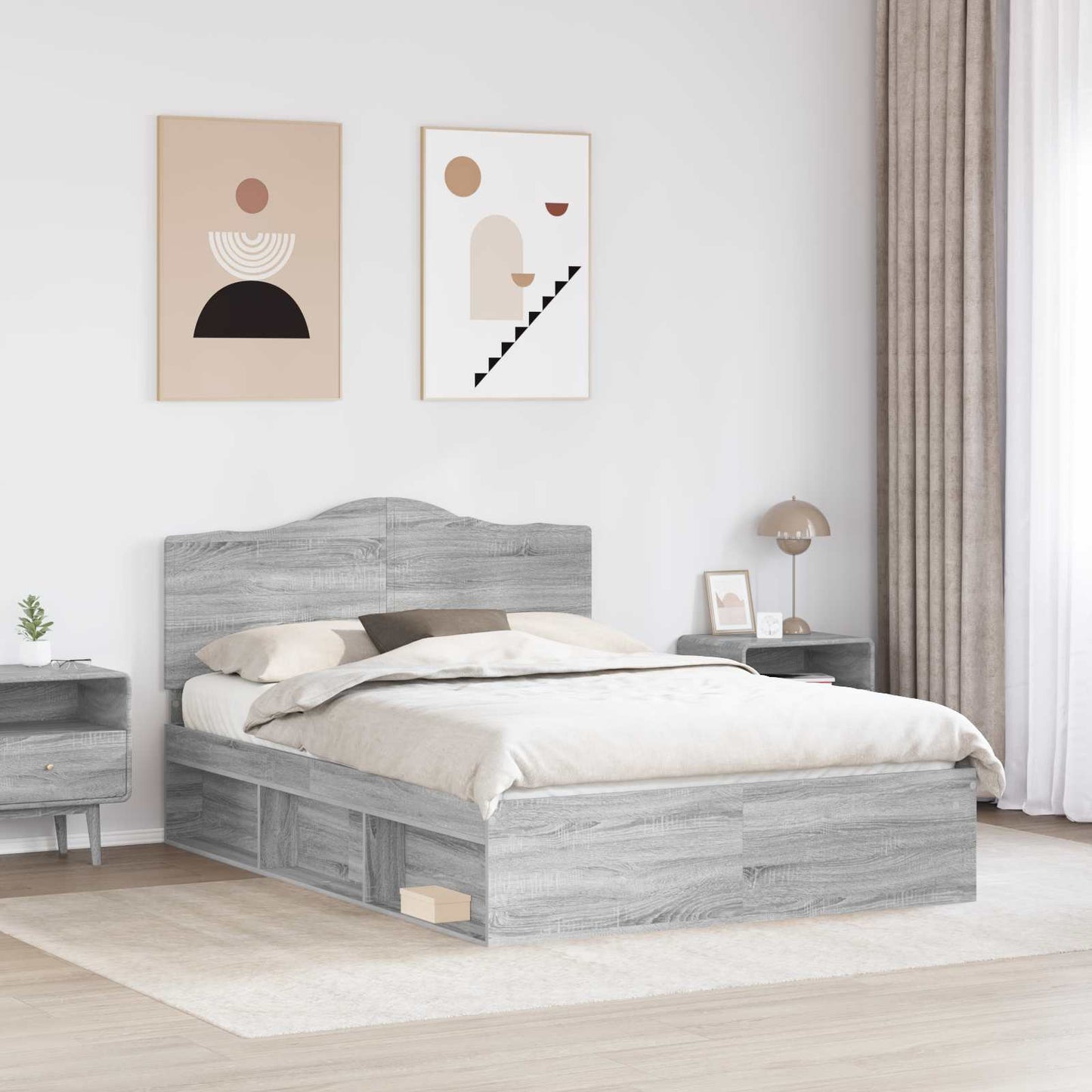 Bettrahmen Graues Sonoma 140 x 190 cm Massives Kiefernholz