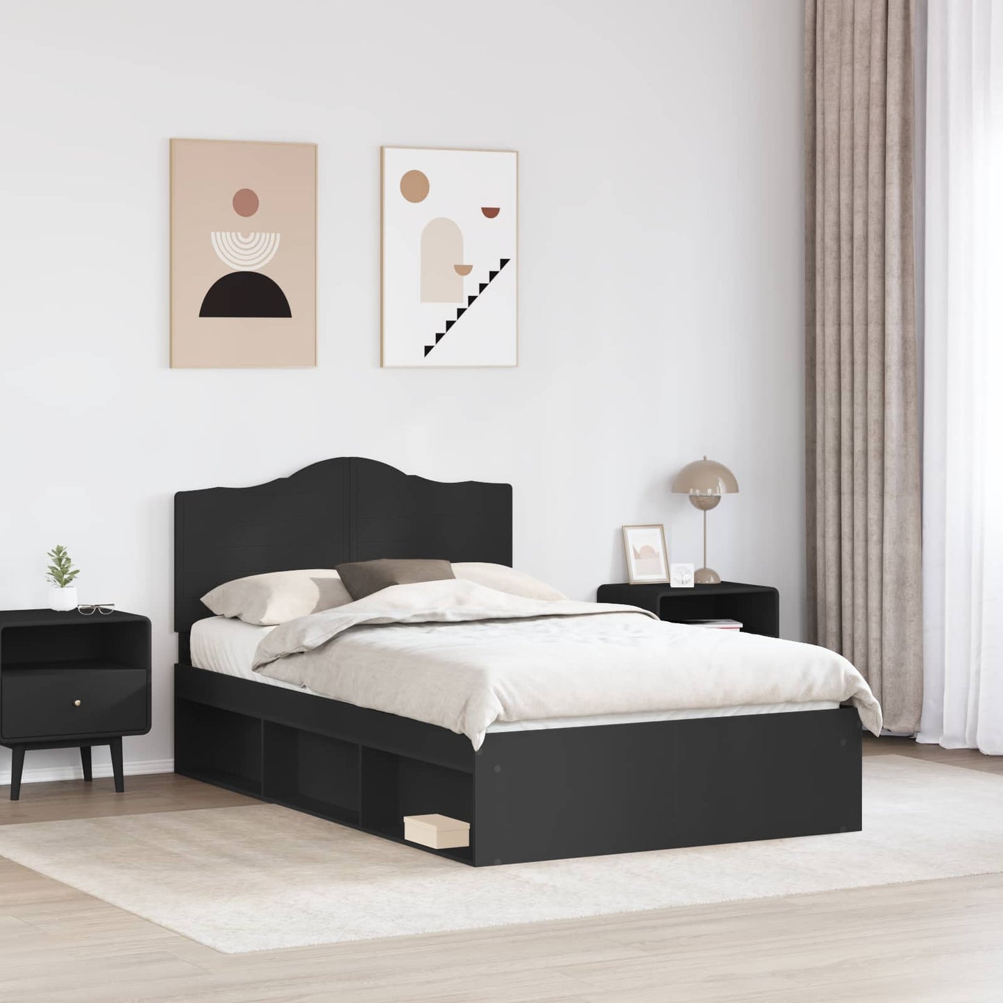 Bettrahmen Schwarz 120 x 200 cm Massives Kiefernholz