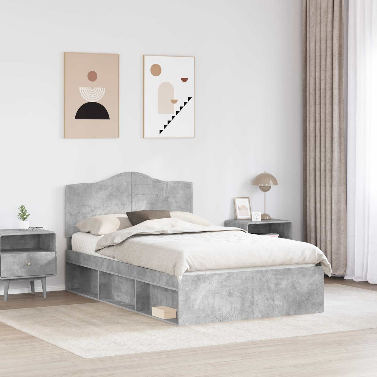 Bettrahmen Betongrau 120 x 200 cm Massives Kiefernholz
