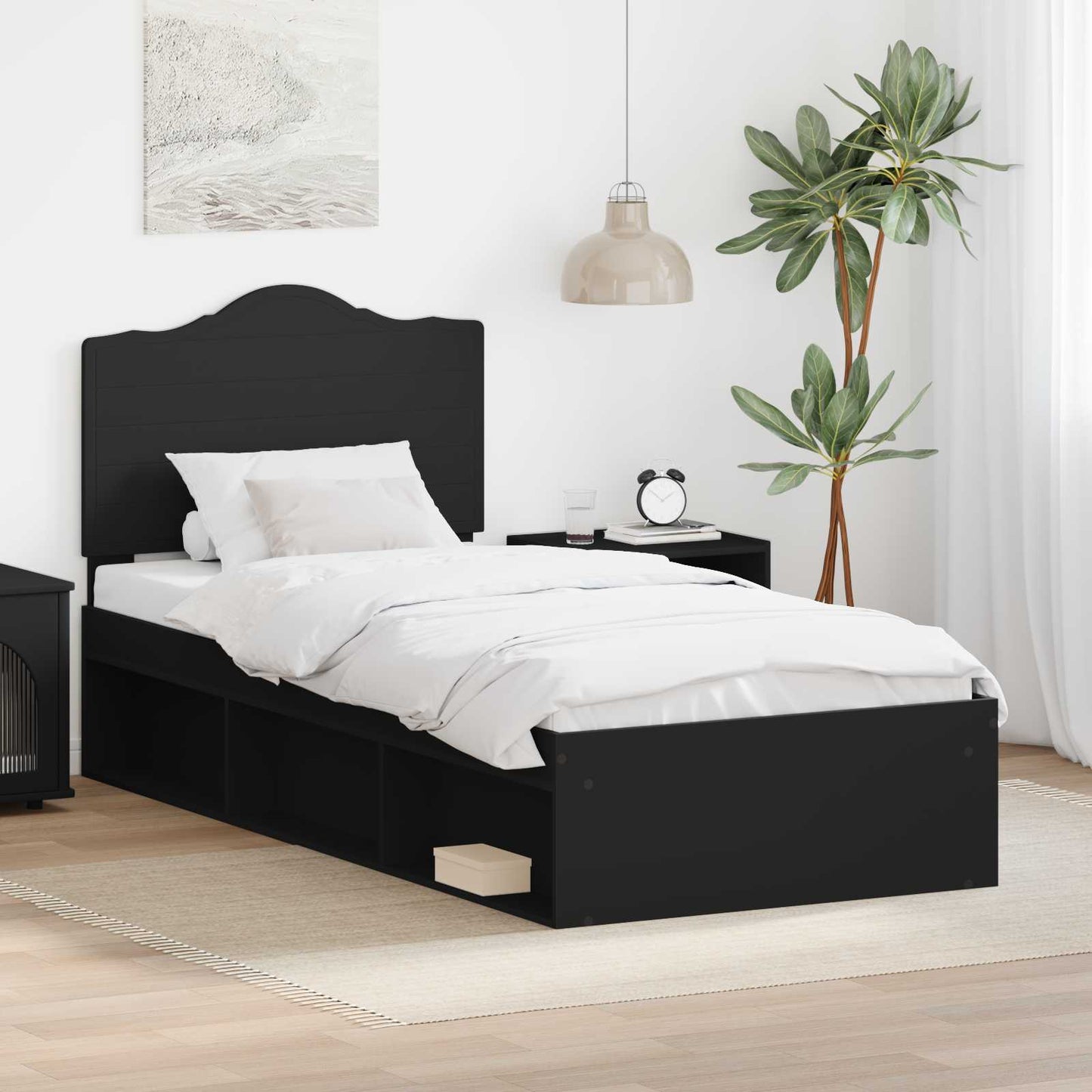 Bettrahmen Schwarz 100 x 200 cm Massives Kiefernholz