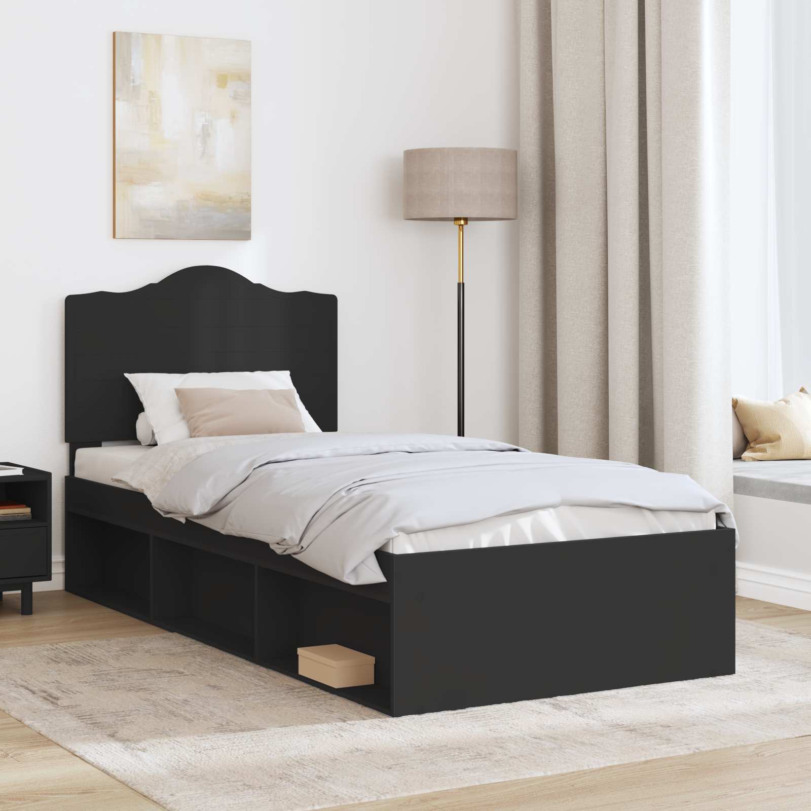 Bettrahmen Schwarz 100 x 200 cm Massives Kiefernholz