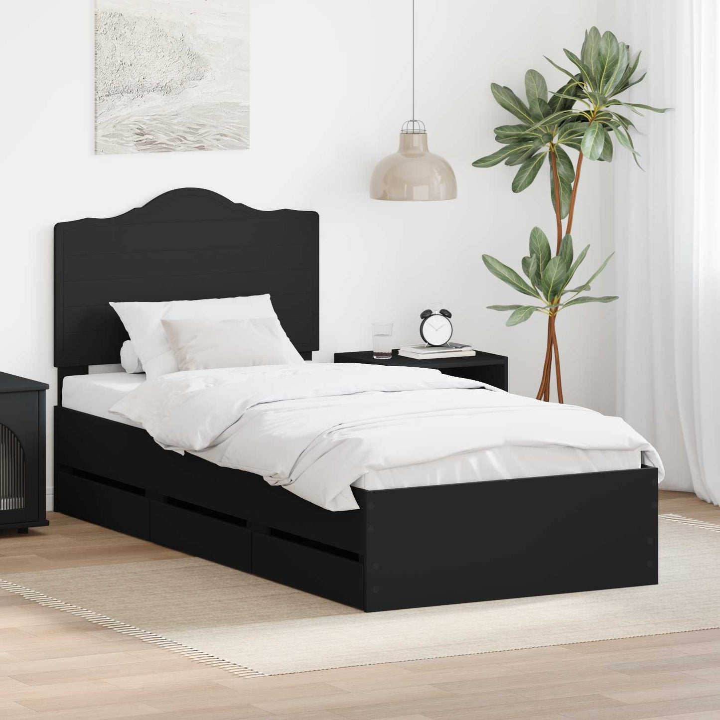 Bettrahmen mit Schubladen Schwarz 90 x 200 cm Ingenieurs Holz