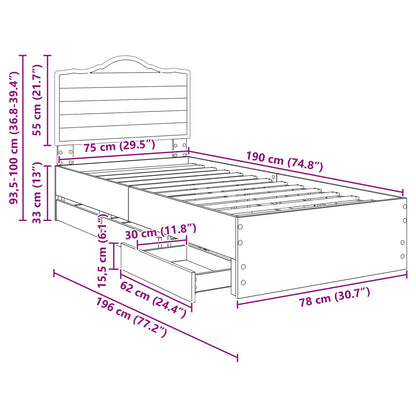 Bettrahmen Sonoma-Eiche 75 x 190 cm Ingenieurs Holz