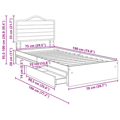 Aufbewahrungsbett Sonoma-Eiche 70 x 190 cm Holzwerkstoff