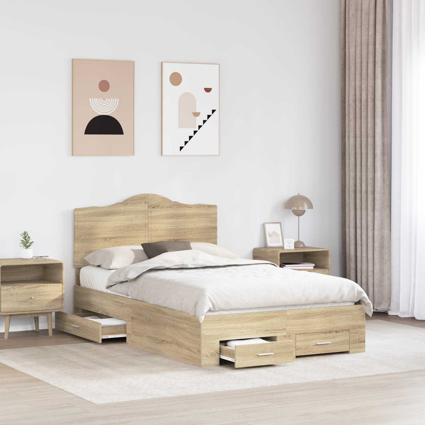 Bettrahmen mit Kopfteil Sonoma-Eiche 135 x 190 cm Holzwerkstoff