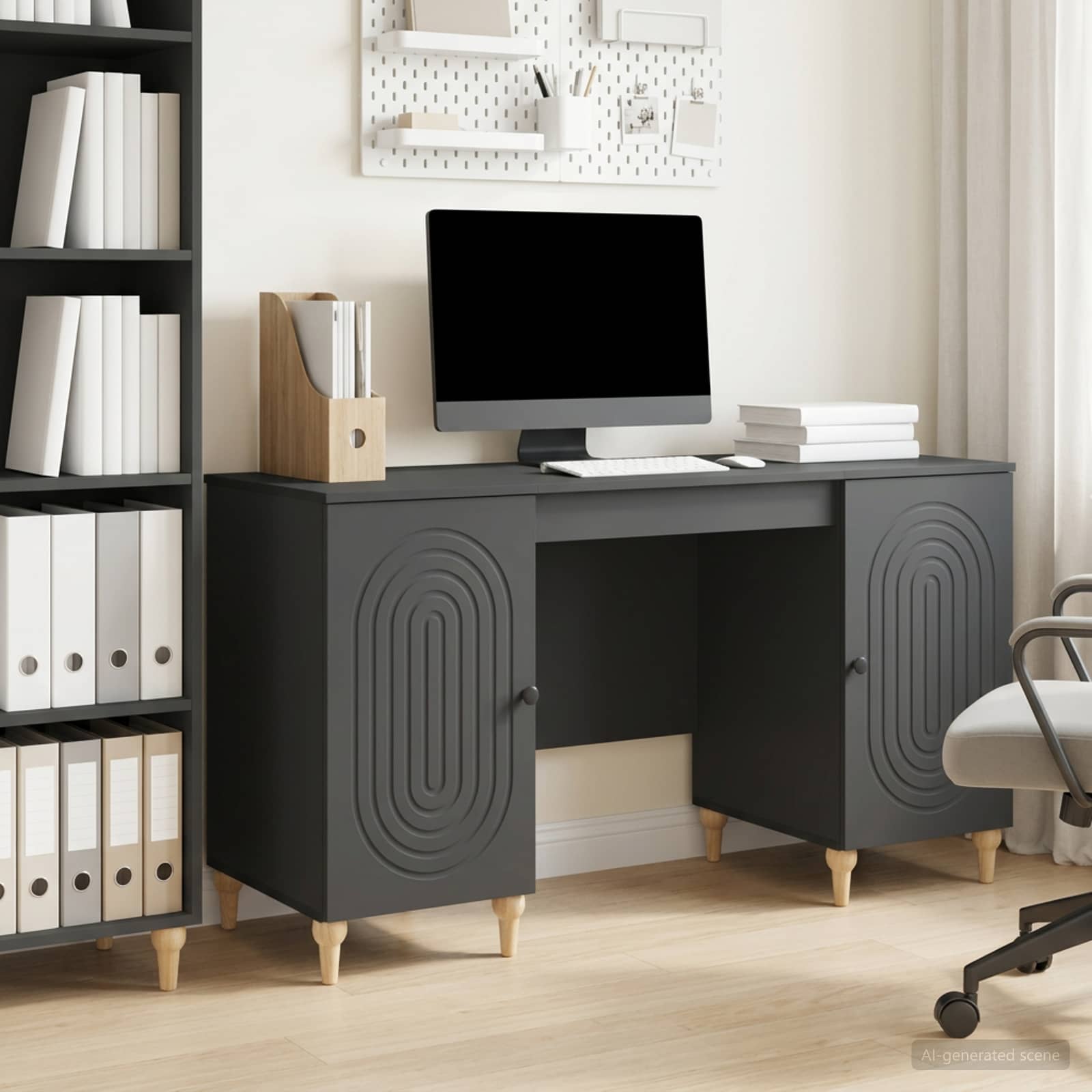 Schreibtisch mit Regal Schwarz 142,5 x 50 x 75 cm Holzwerkstoff