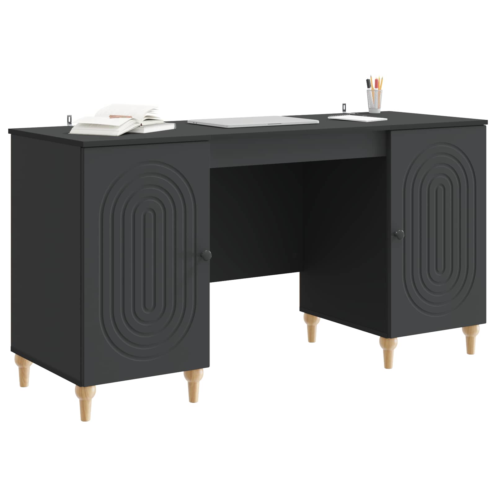 Schreibtisch mit Regal Schwarz 142,5 x 50 x 75 cm Holzwerkstoff