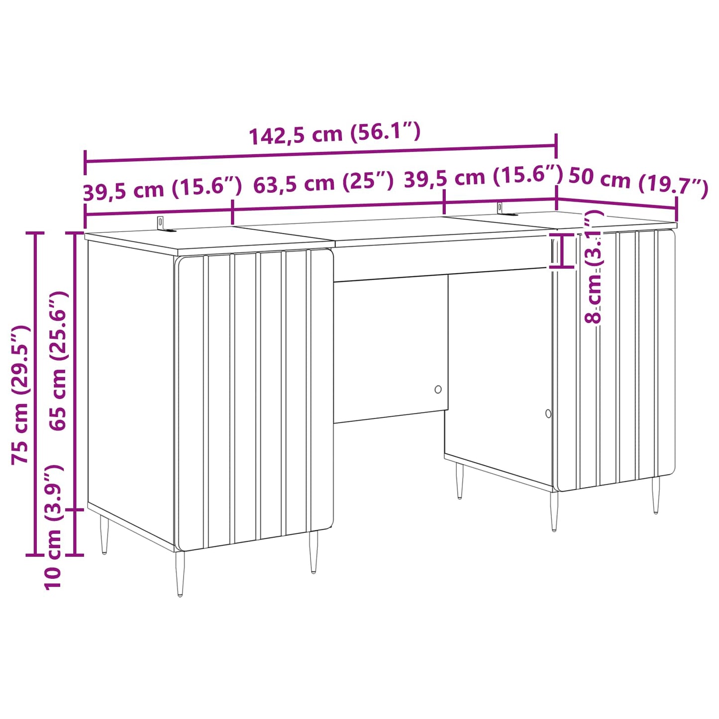 Schreibtisch Sonoma-Eiche 142,5 x 50 x 75 cm Holzwerkstoff