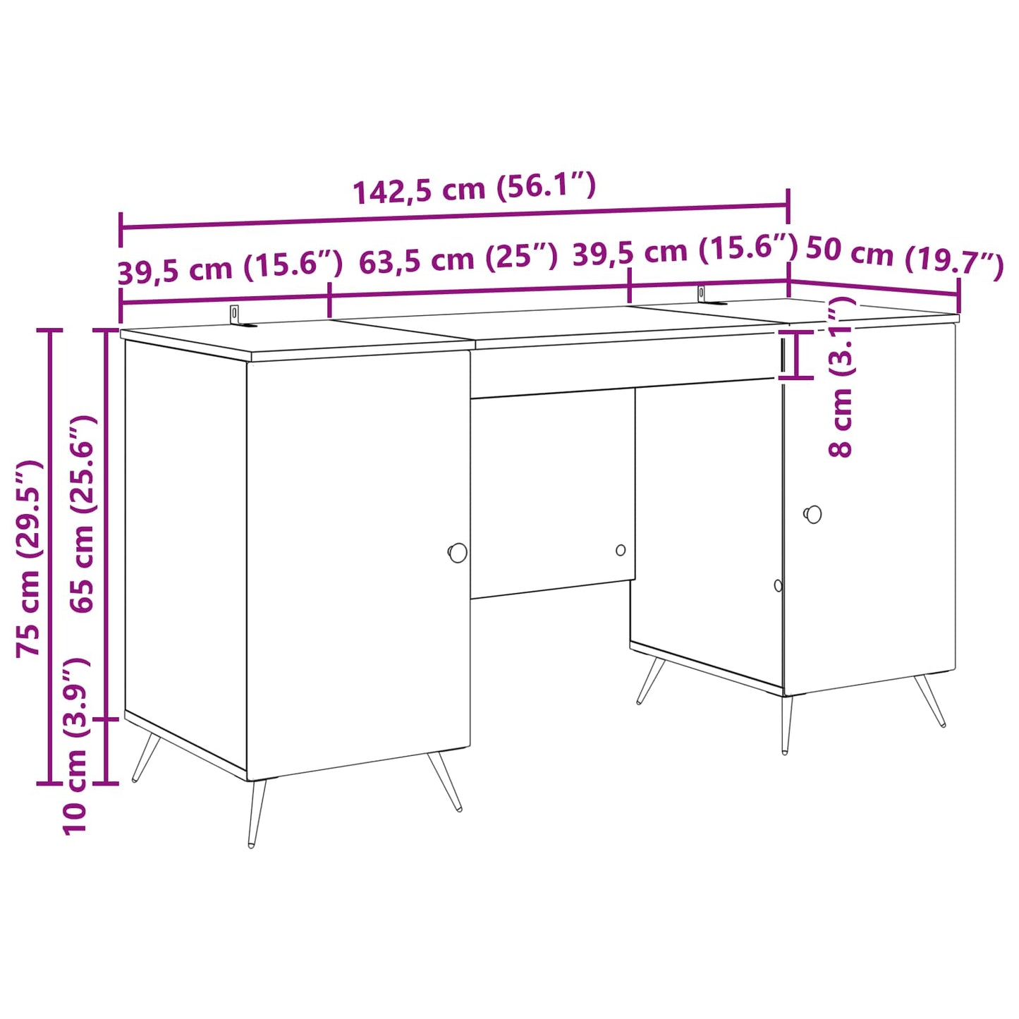 Schreibtisch Sonoma-Eiche 142,5 x 50 x 75 cm Holzwerkstoff