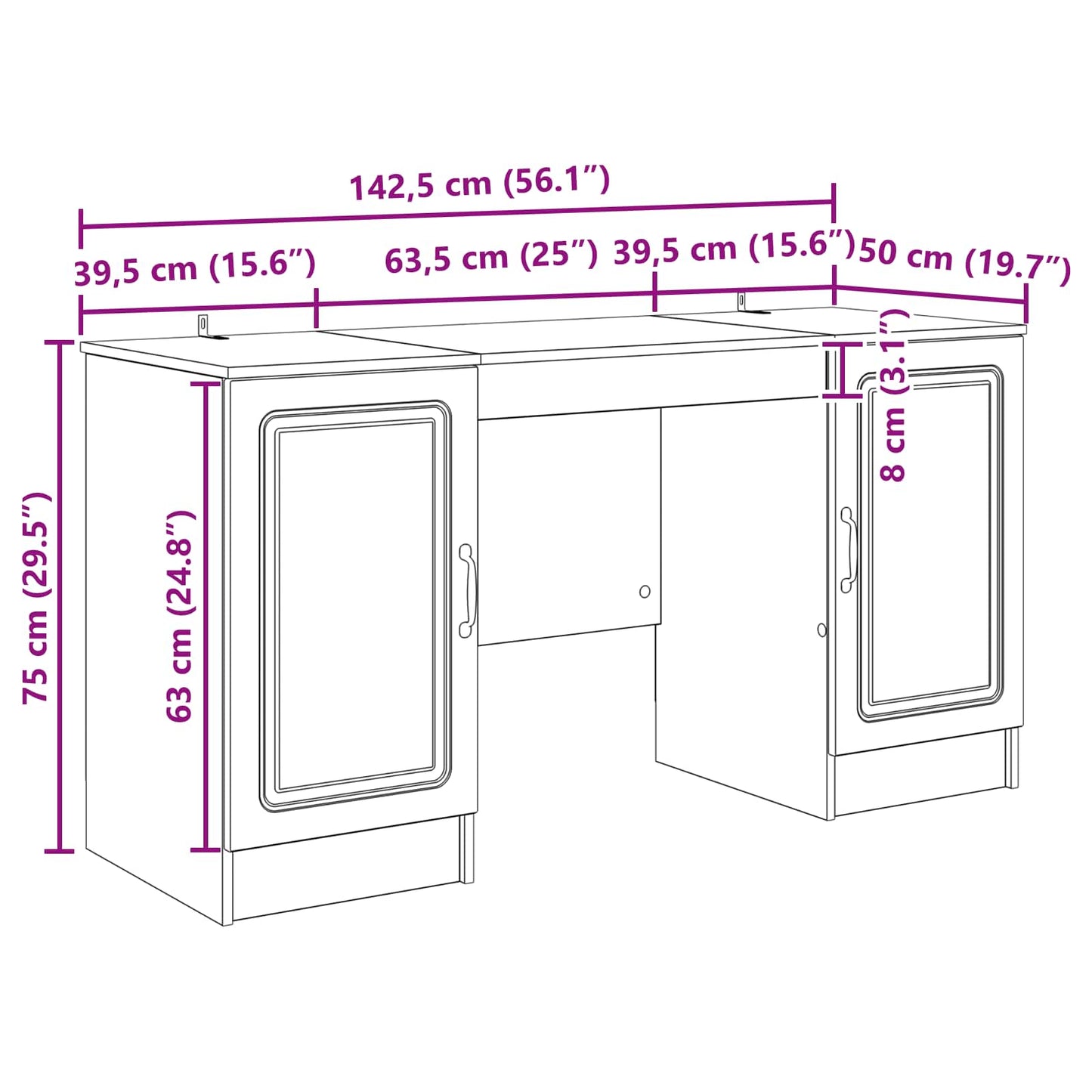 Schreibtisch Räuchereiche 142,5 x 50 x 75 cm Holzwerkstoff
