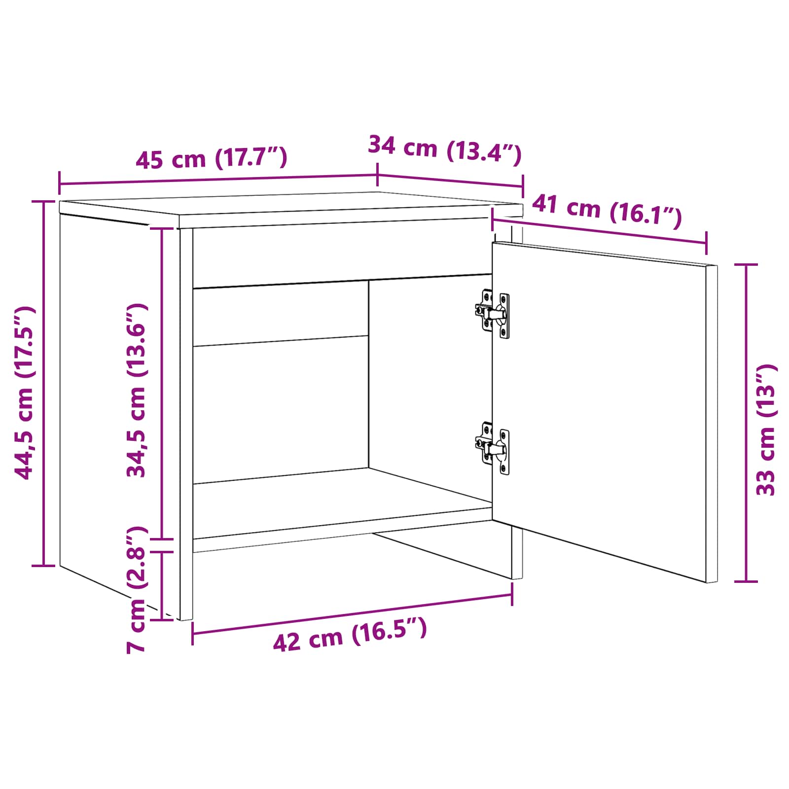 Nachttisch Schwarz Eichen-Optik 45 x 34 x 44,5 cm Holzwerkstoff