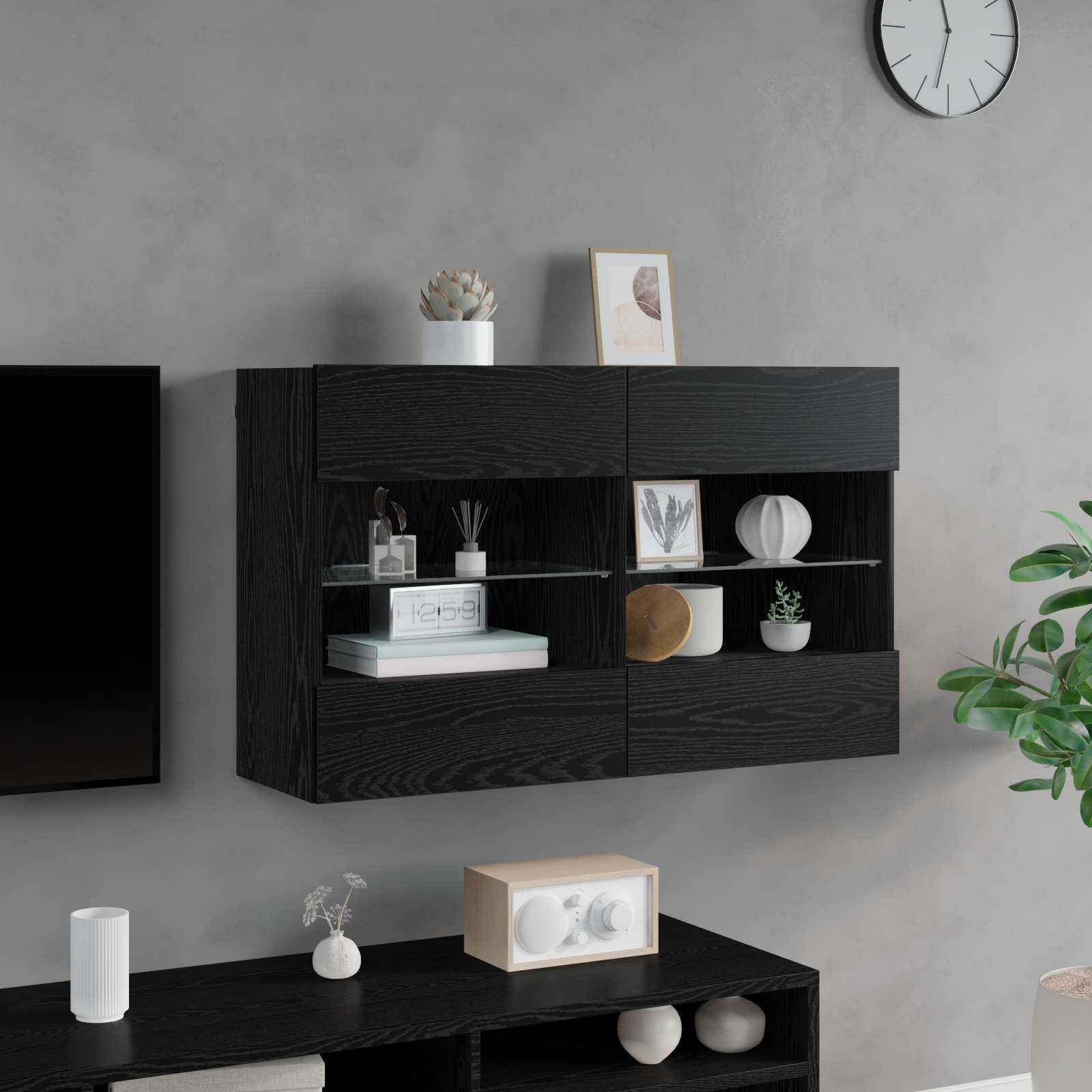 TV-Wandschrank 98,5 x 30 x 60,5 cm Schwarz Eichen-Optik