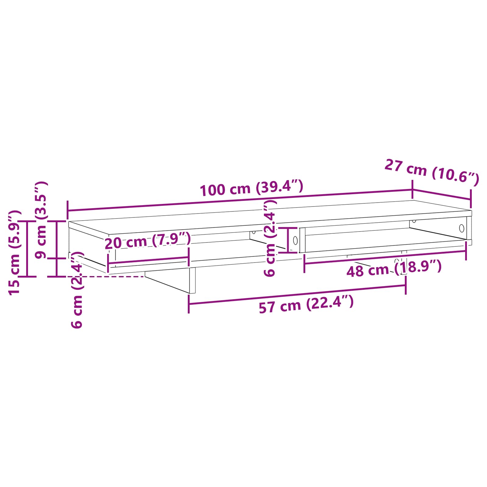 Monitor Halterung Schwarz 100 x 27 x 15 cm Holzwerkstoff