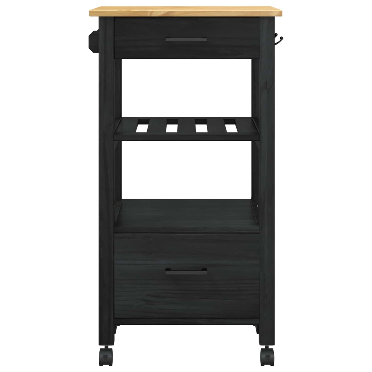 Küchentrolley MONZA Schwarz 48 x 40 x 88,5 cm Massivholz Kiefer