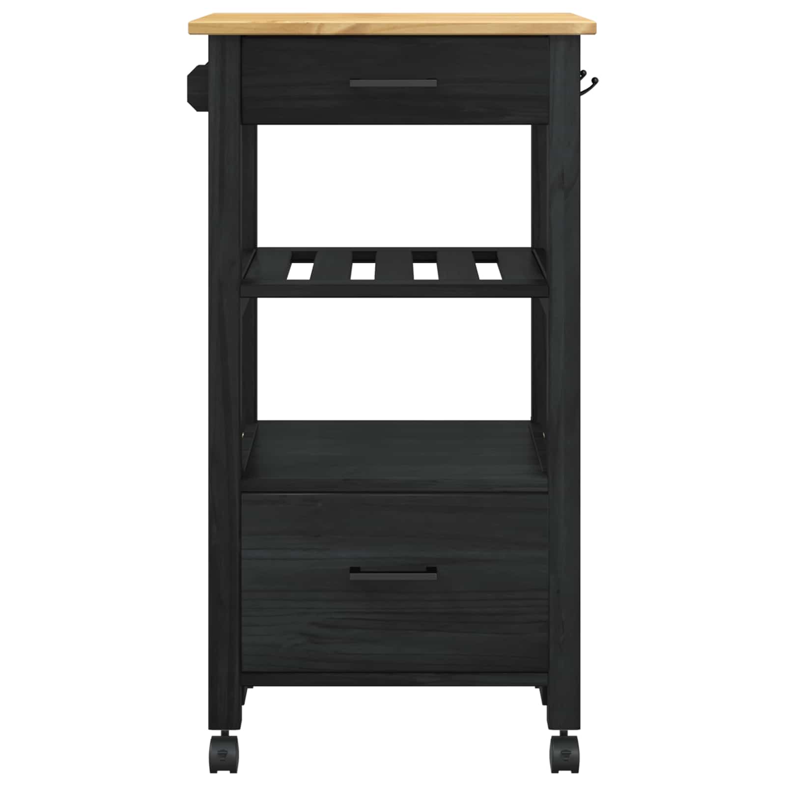 Küchentrolley MONZA Schwarz 48 x 40 x 88,5 cm Massivholz Kiefer