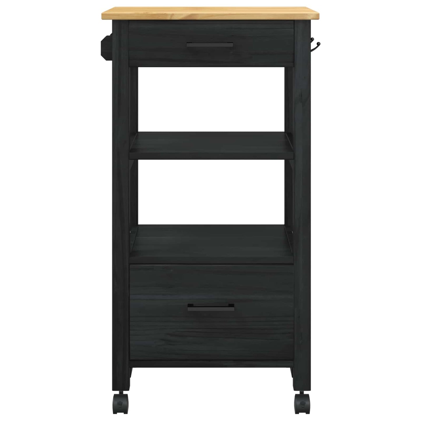Küchentrolley MONZA Schwarz 48 x 40 x 88,5 cm Massivholz Kiefer