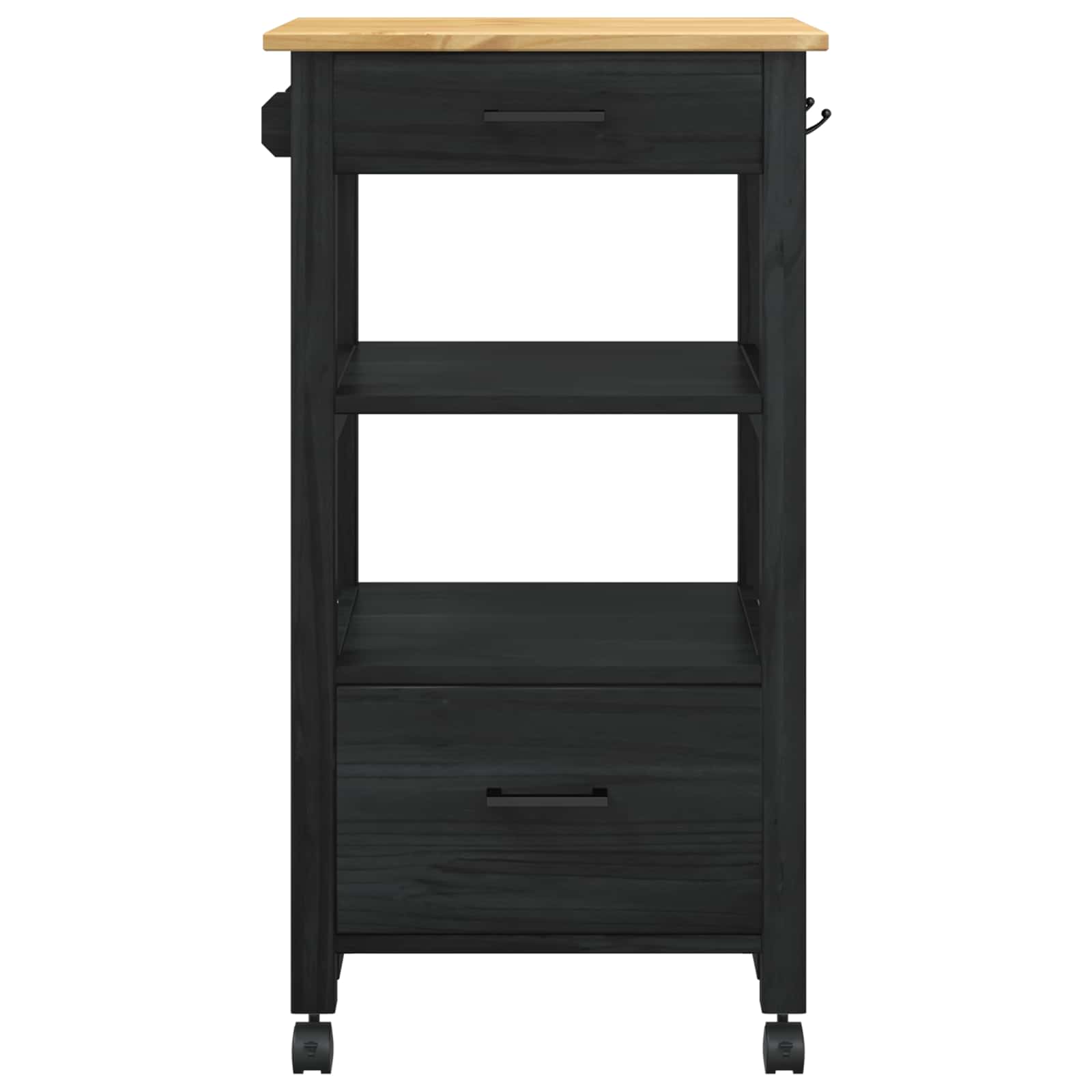 Küchentrolley MONZA Schwarz 48 x 40 x 88,5 cm Massivholz Kiefer