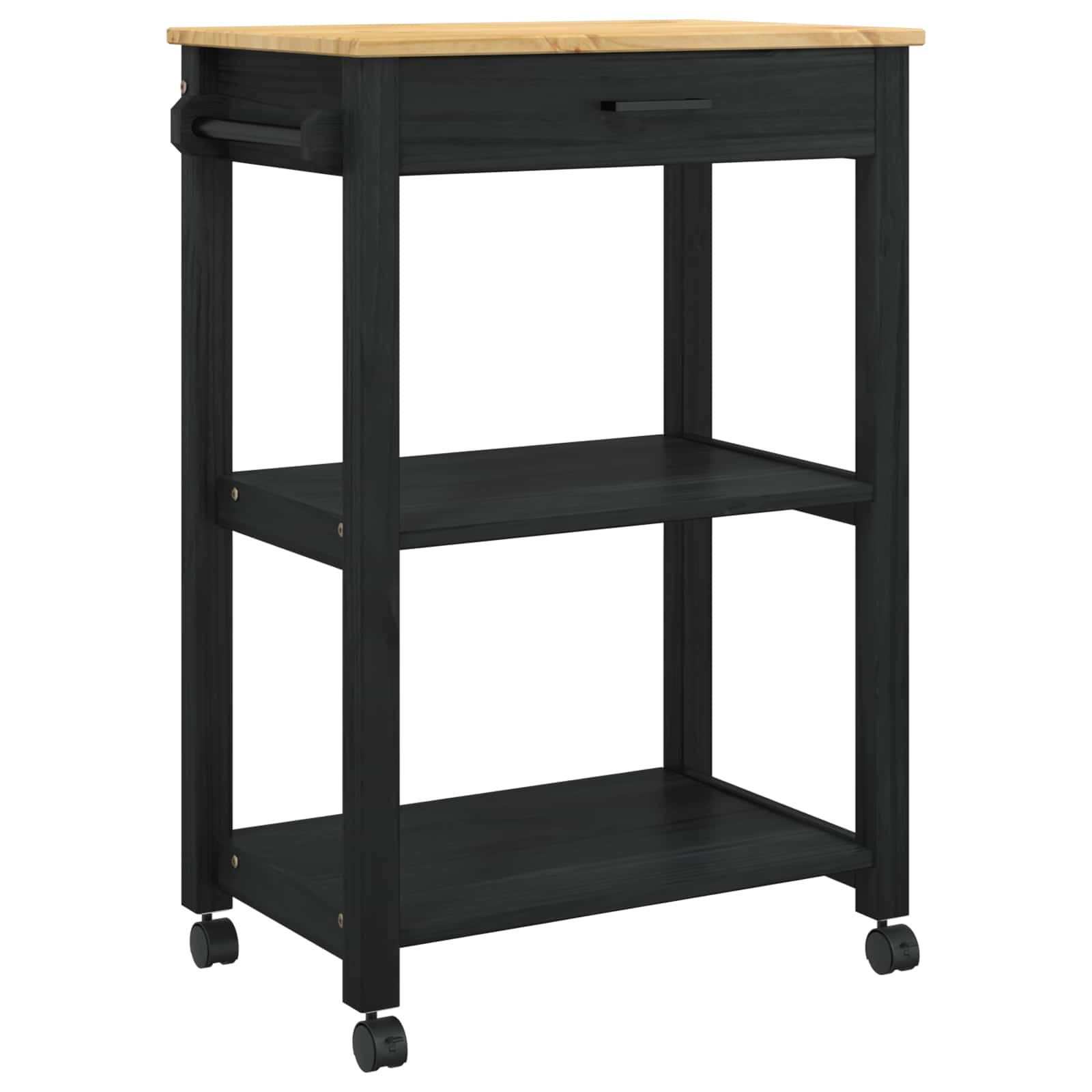 Küchentrolley MONZA Schwarz 60 x 40 x 88,5 cm Massivholz Kiefer