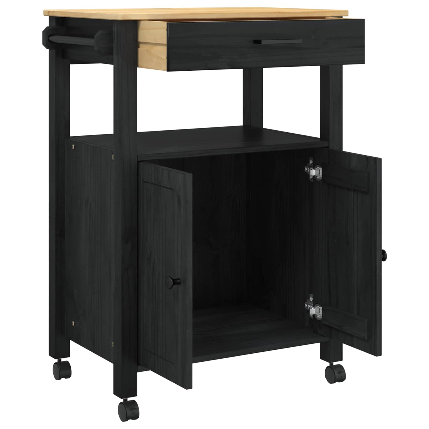 Küchentrolley MONZA Schwarz 60 x 40 x 88,5 cm Massivholz Kiefer