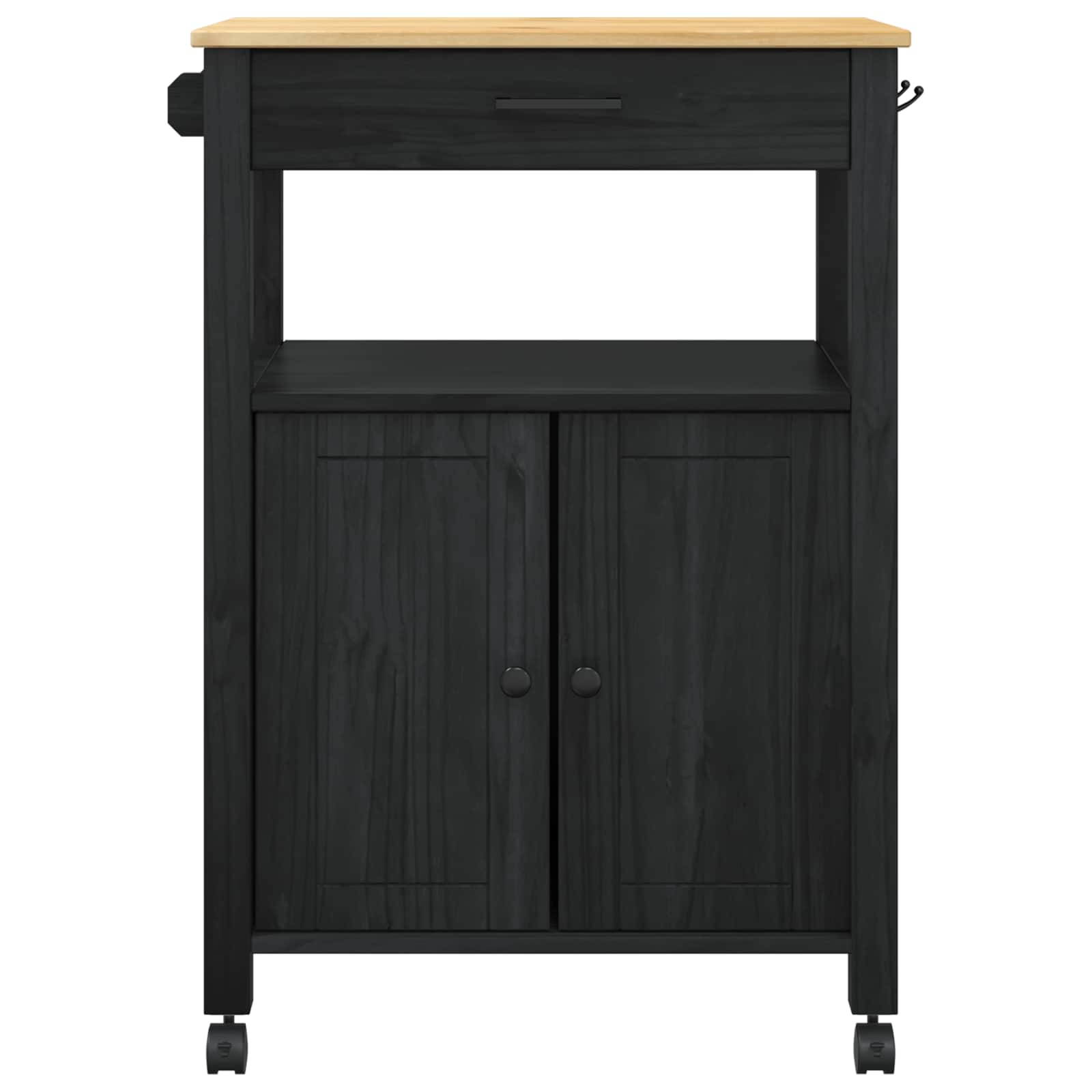 Küchentrolley MONZA Schwarz 60 x 40 x 88,5 cm Massivholz Kiefer