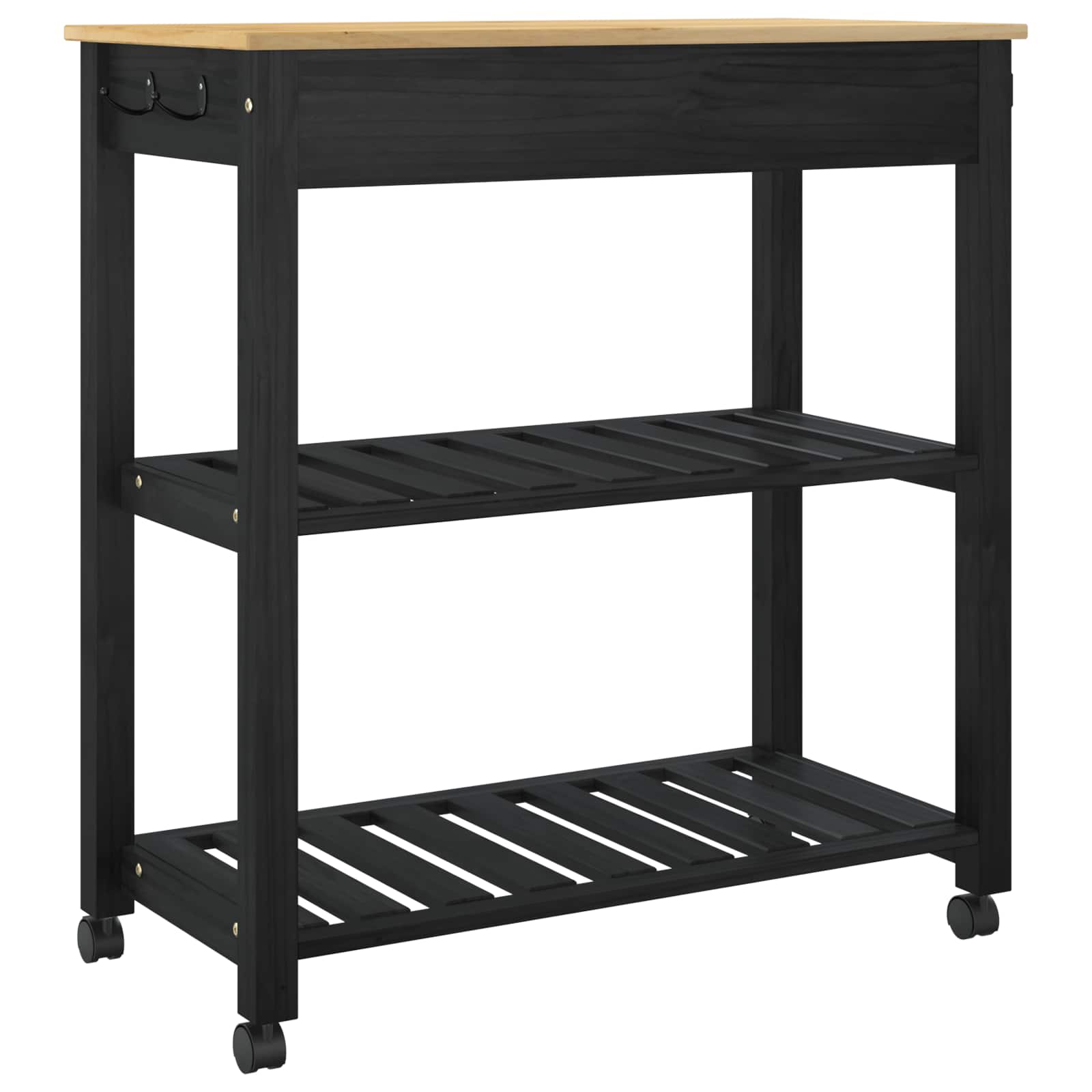 Küchentrolley MONZA Schwarz 84 x 40 x 88,5 cm Massivholz Kiefer