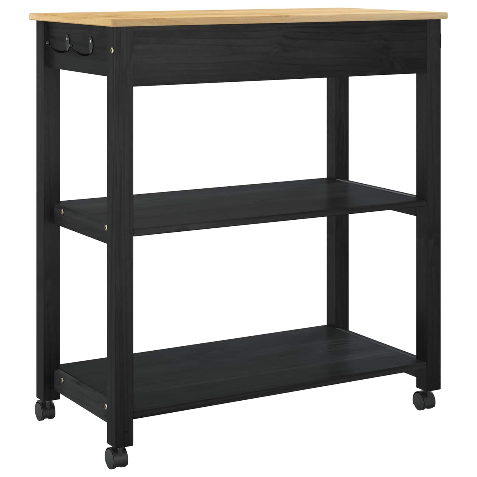 Küchentrolley MONZA Schwarz 84 x 40 x 88,5 cm Massivholz Kiefer