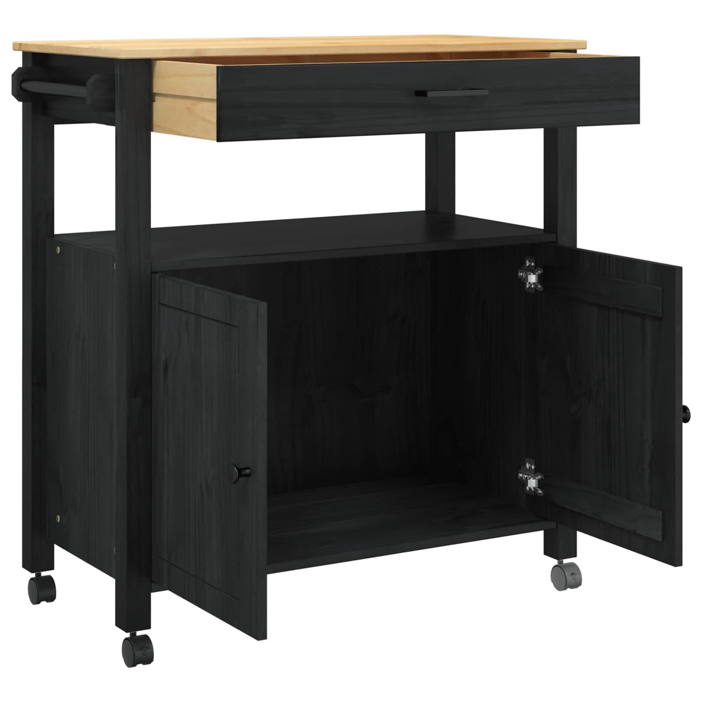 Küchentrolley MONZA Schwarz 84 x 40 x 88,5 cm Massivholz Kiefer