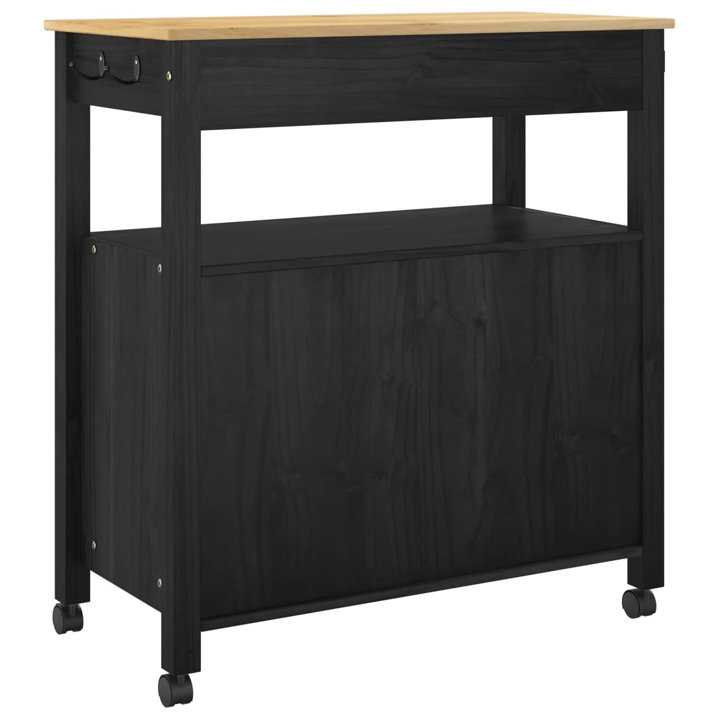 Küchentrolley MONZA Schwarz 84 x 40 x 88,5 cm Massivholz Kiefer