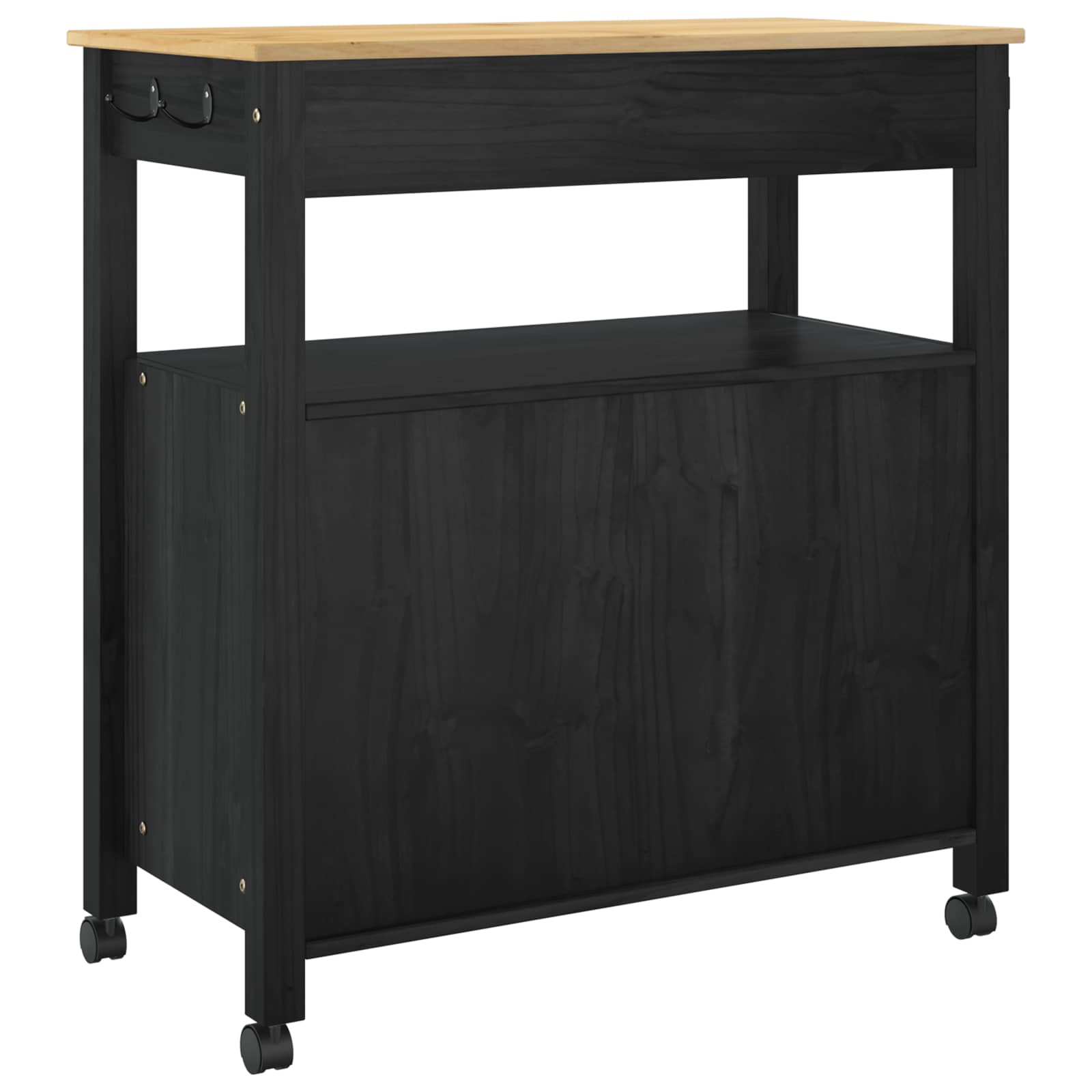 Küchentrolley MONZA Schwarz 84 x 40 x 88,5 cm Massivholz Kiefer