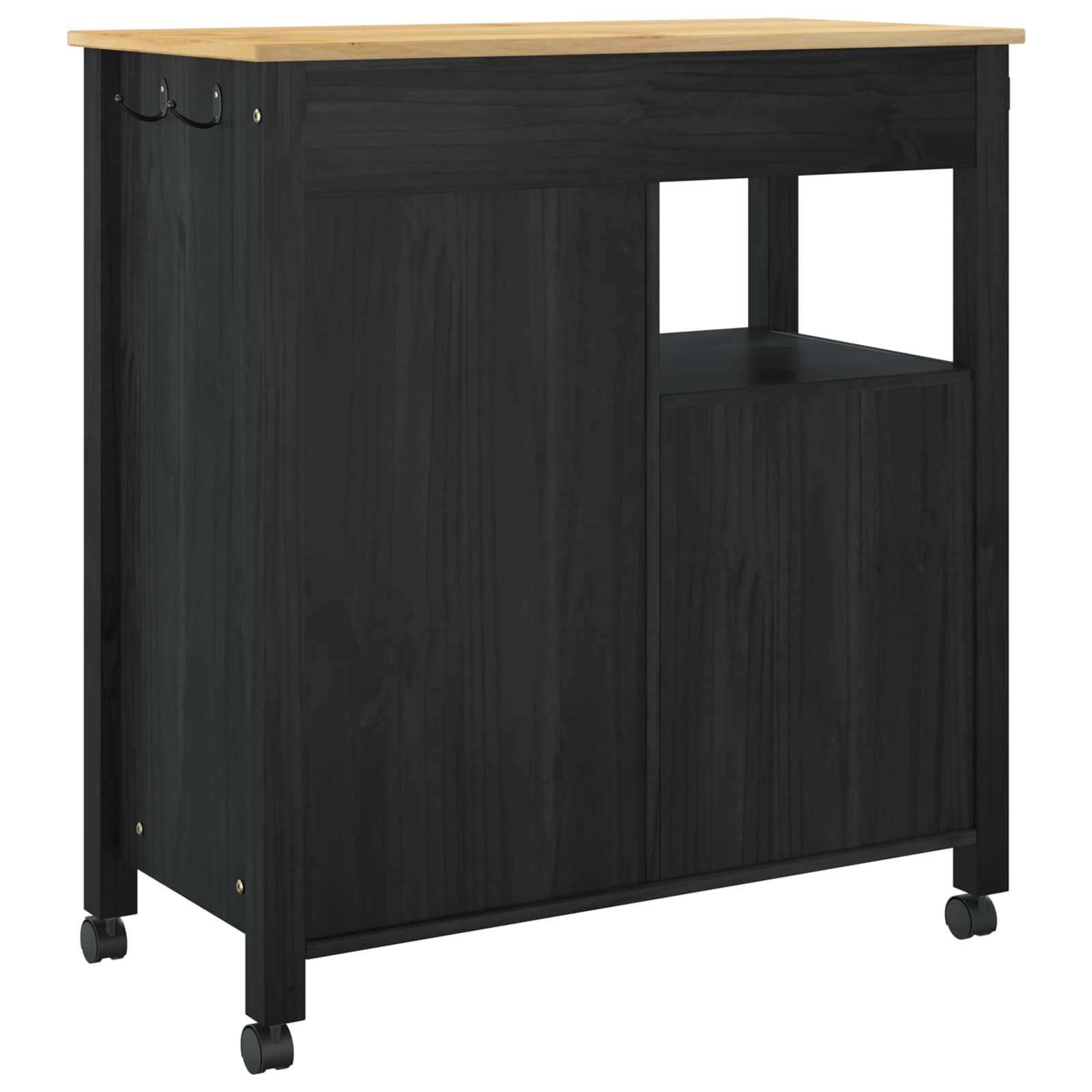 Küchentrolley MONZA Schwarz 84 x 40 x 88,5 cm Massivholz Kiefer