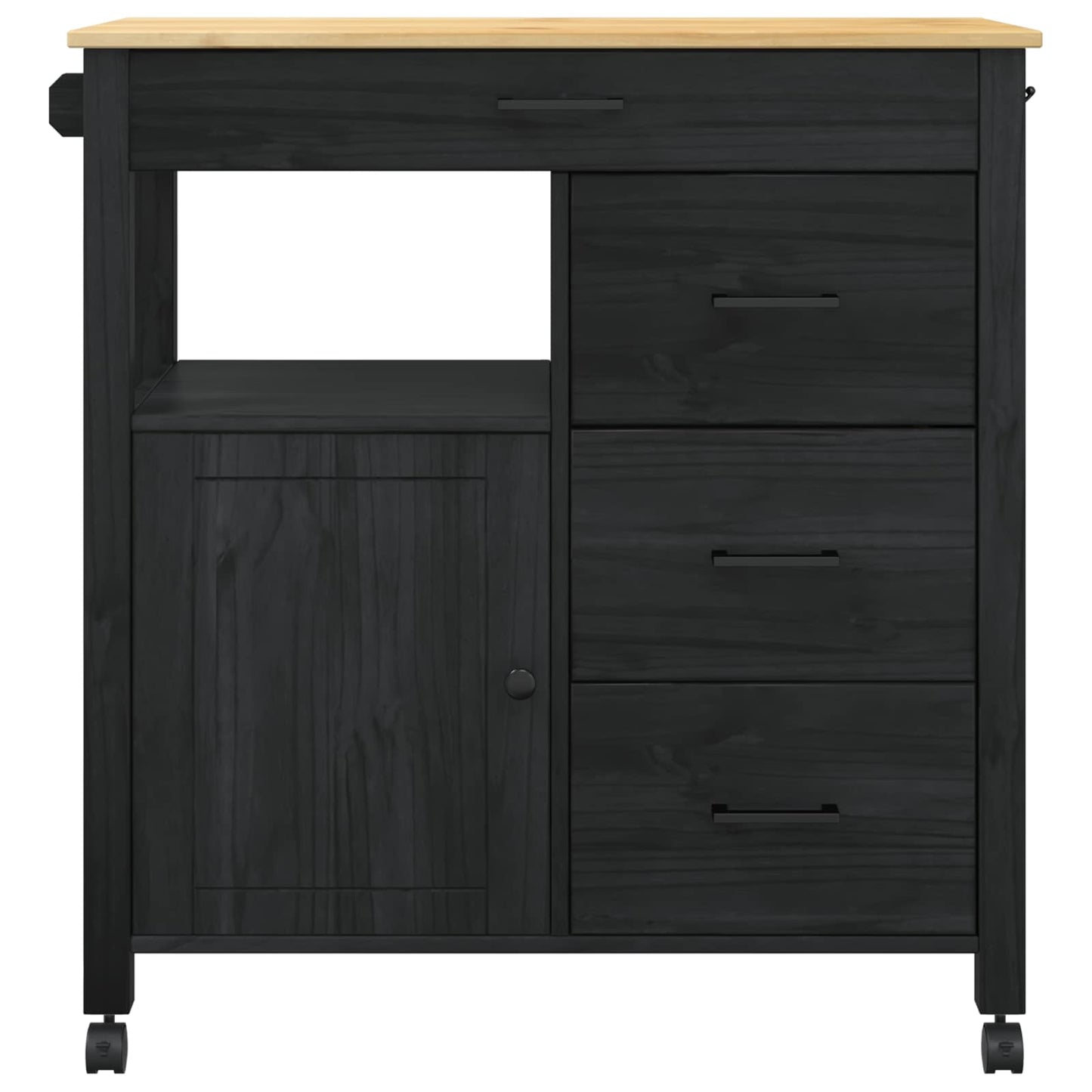 Küchentrolley MONZA Schwarz 84 x 40 x 88,5 cm Massivholz Kiefer