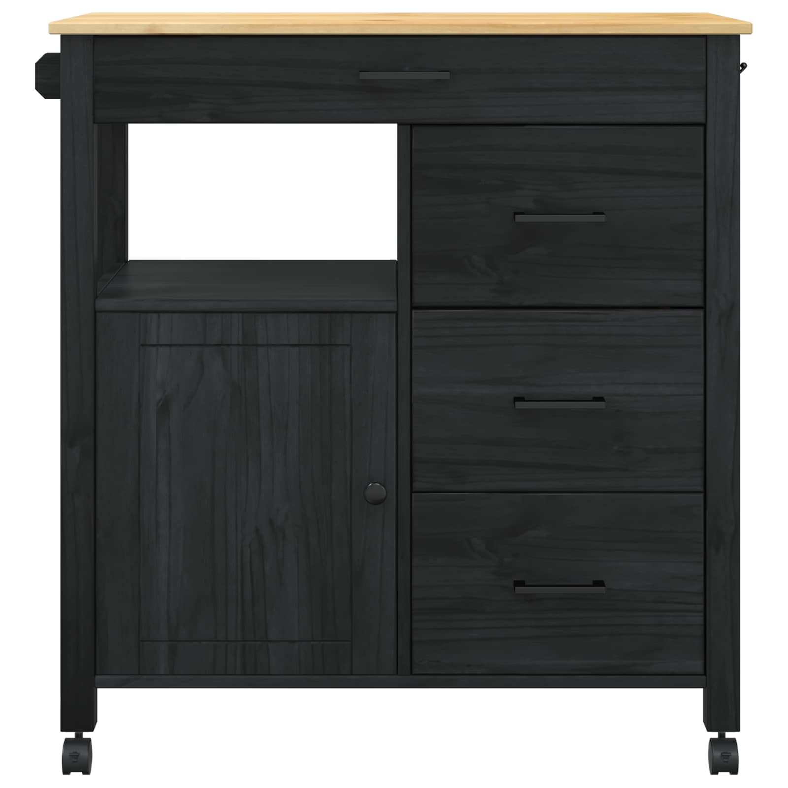 Küchentrolley MONZA Schwarz 84 x 40 x 88,5 cm Massivholz Kiefer