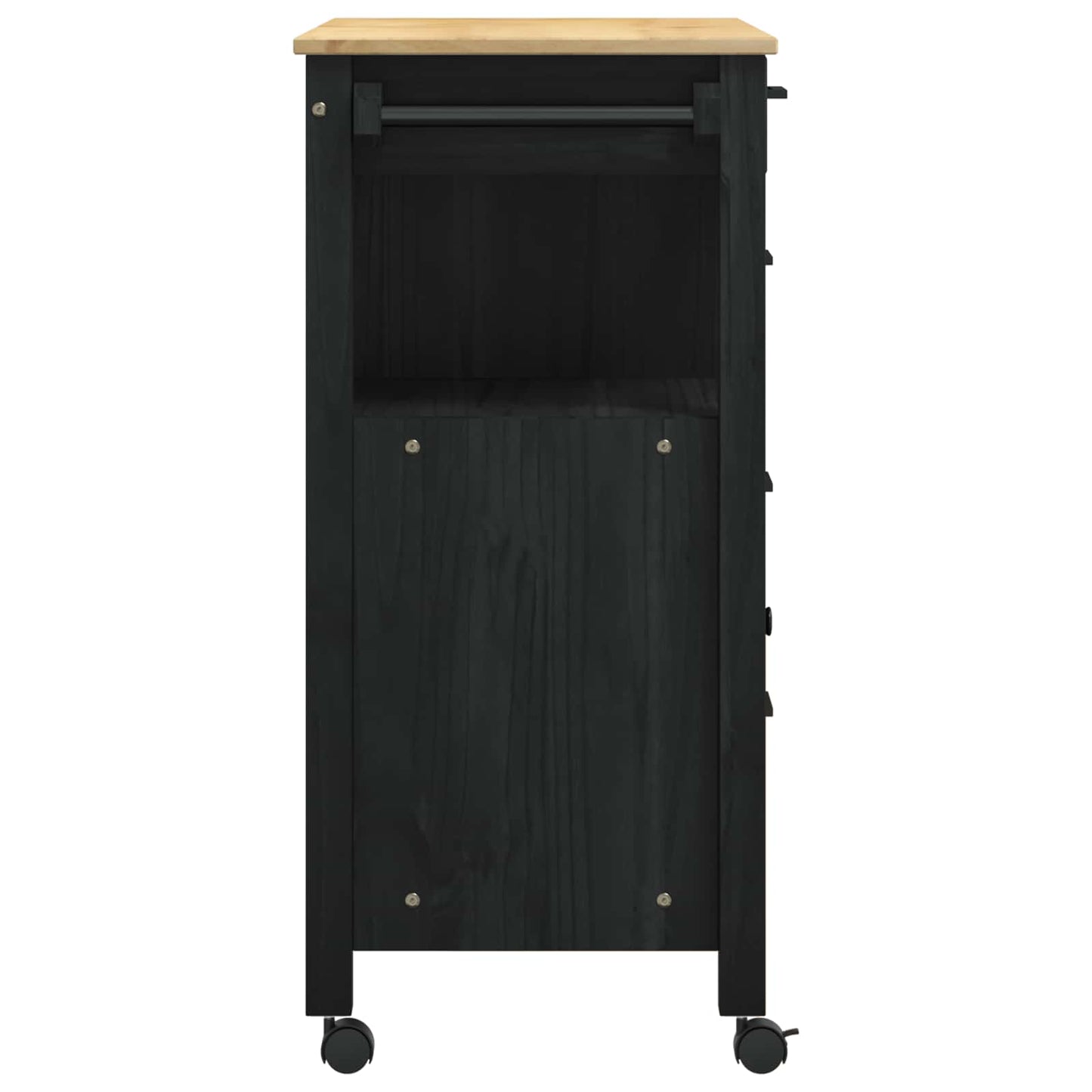 Küchentrolley MONZA Schwarz 84 x 40 x 88,5 cm Massivholz Kiefer