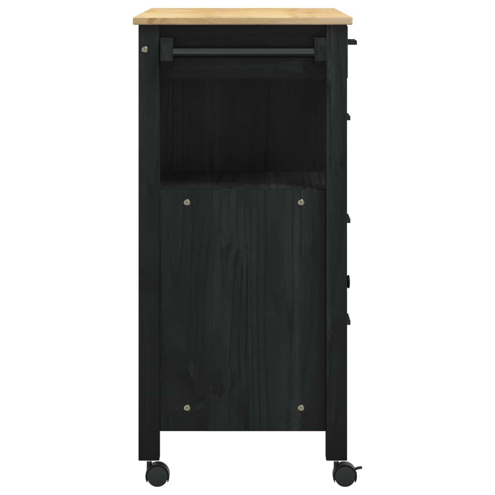 Küchentrolley MONZA Schwarz 84 x 40 x 88,5 cm Massivholz Kiefer
