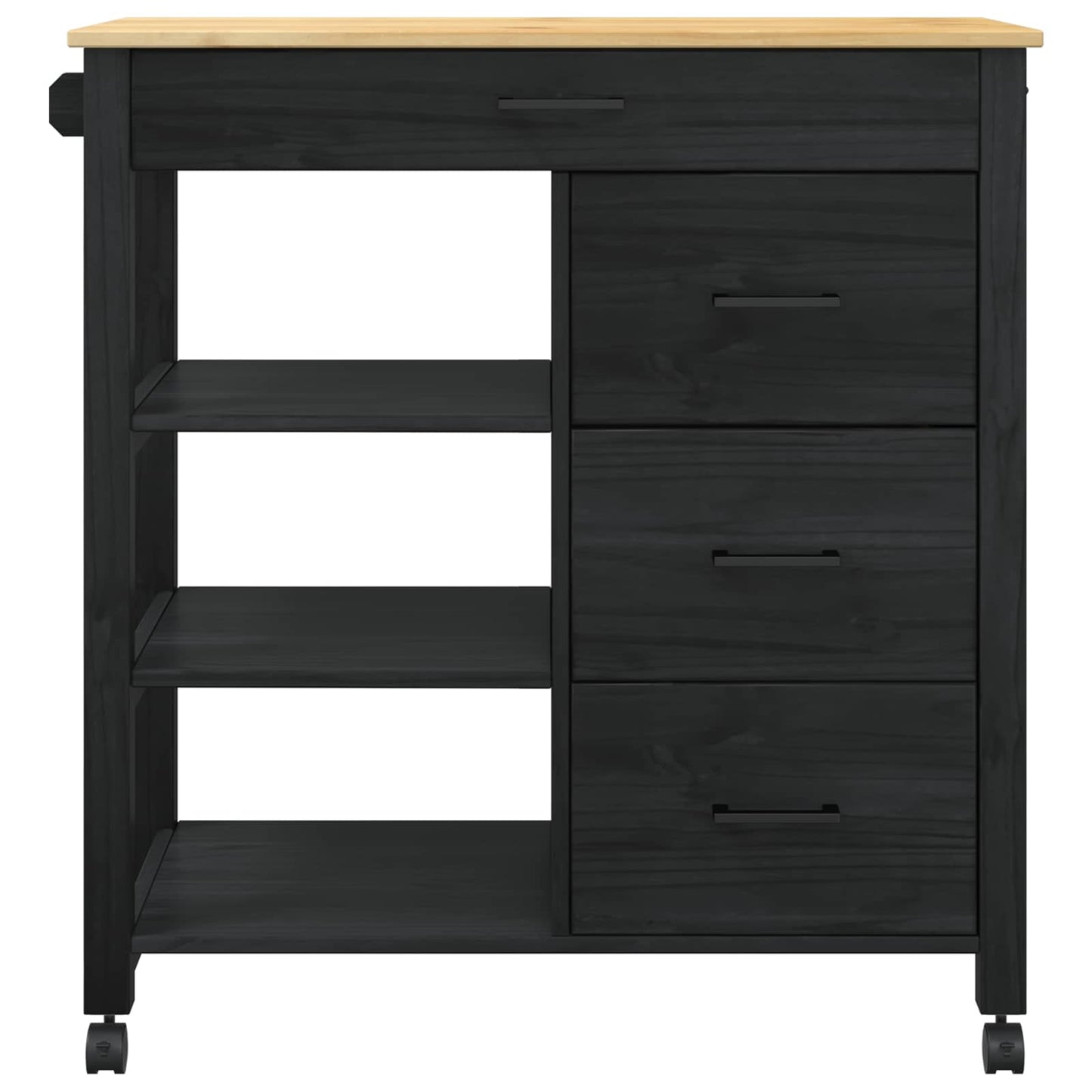 Küchentrolley MONZA Schwarz 84 x 40 x 88,5 cm Massivholz Kiefer