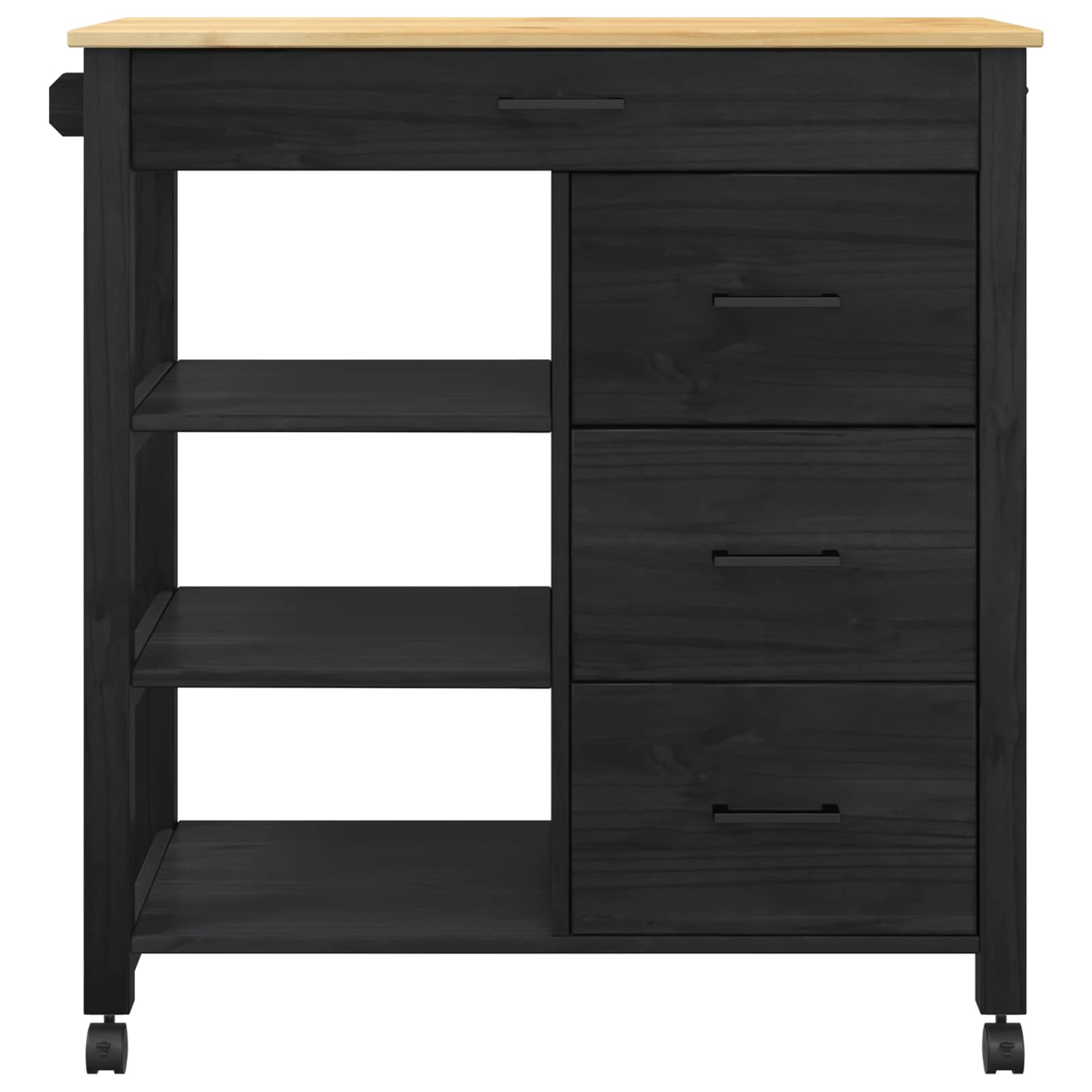 Küchentrolley MONZA Schwarz 84 x 40 x 88,5 cm Massivholz Kiefer